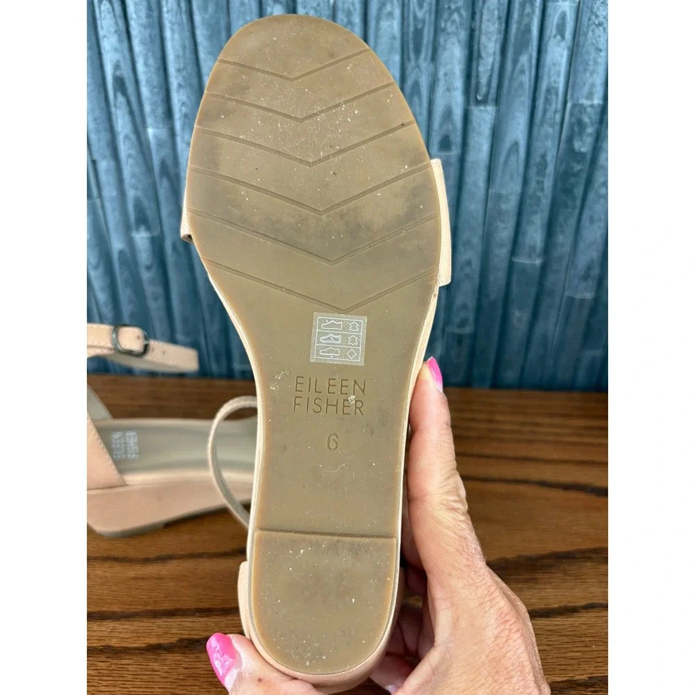 Eileen Fisher Womens Nude Leather Ankle Strap Wedge Sandals Beige Size 6